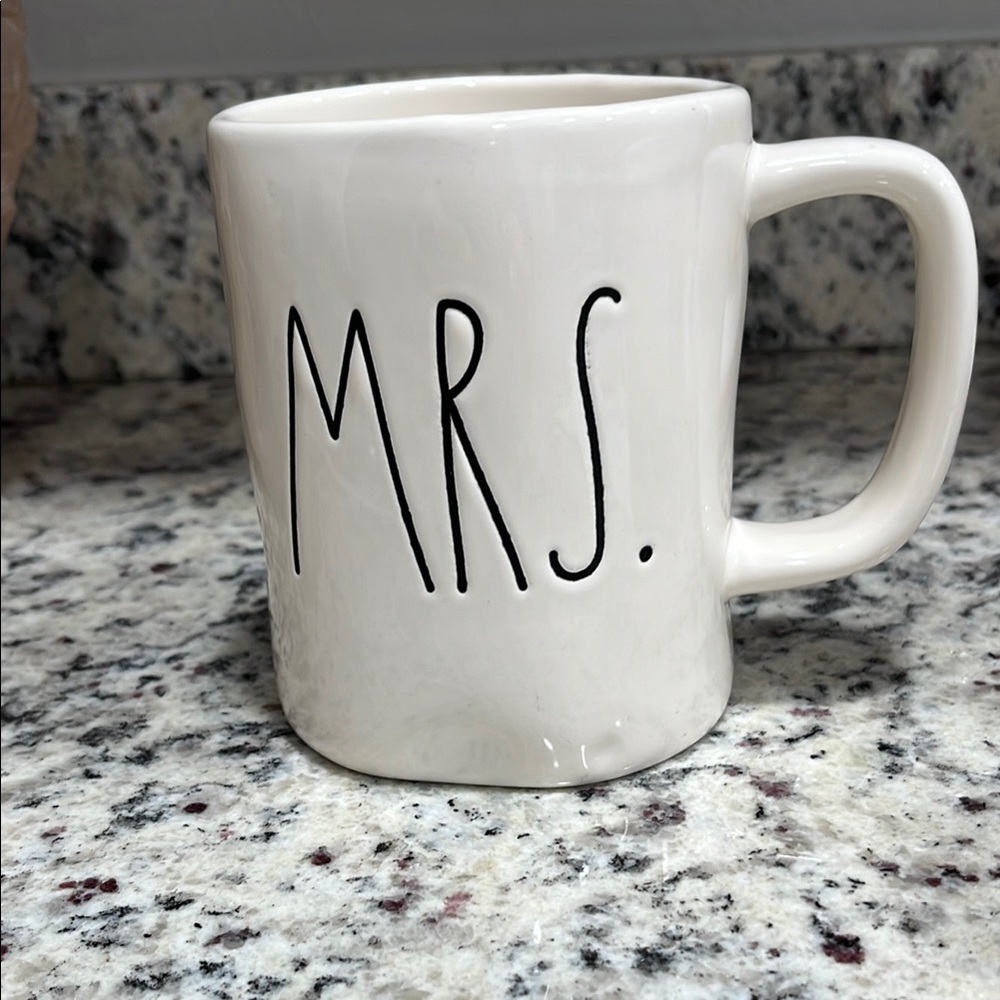 Rae Dunn White Ceramic Mug with 'MRS.' Design